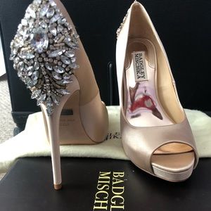 Badgley Mischka Kiara Latte satin open toe pump